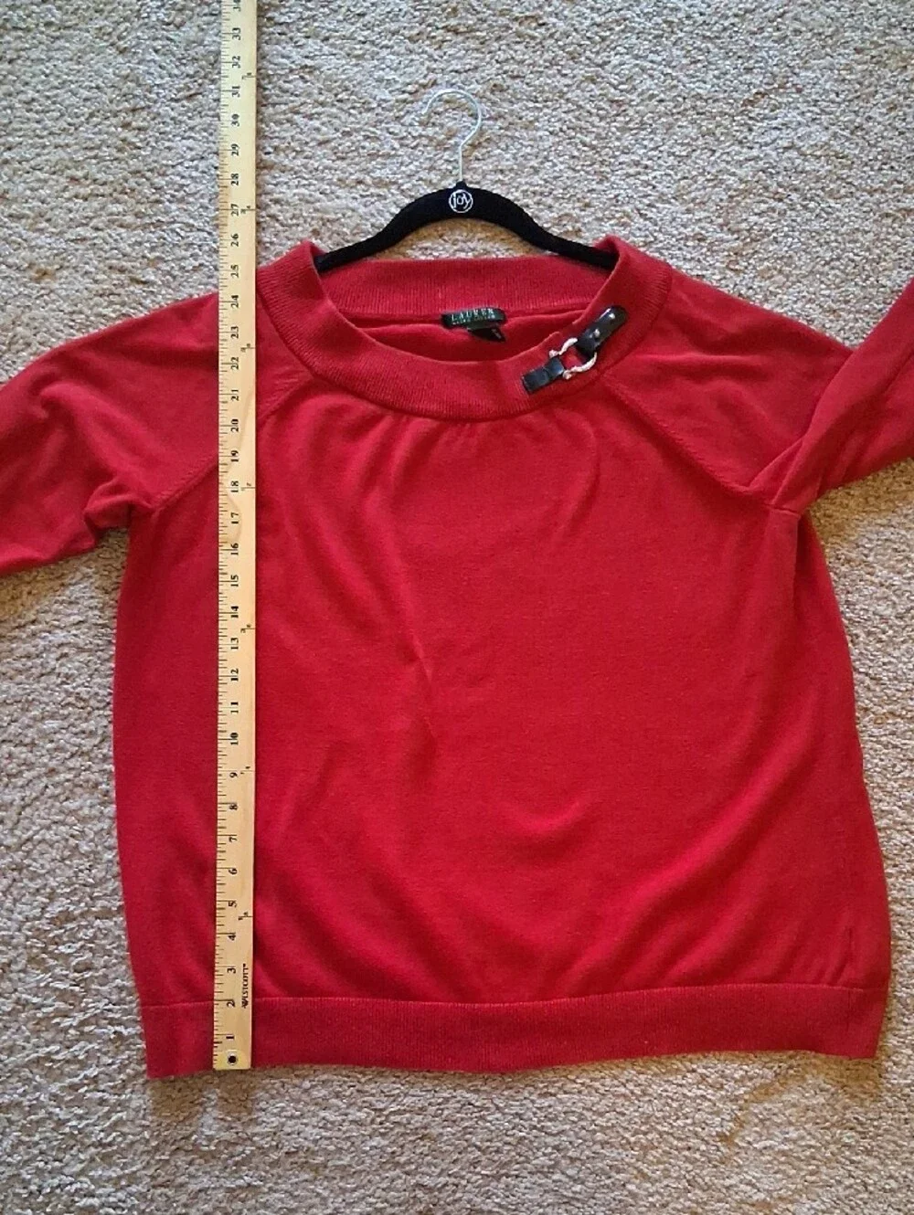 Ralph Lauren Deep Red Off-Shoulder Sweater with Buckle Accent 100% Cotton